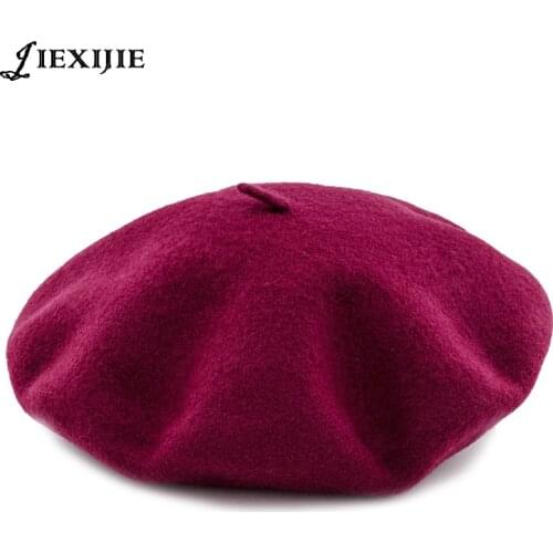 Winter Exquisite 100% Australian Wool Women Knit Beret Warm Female British Style Lady Painter Bonnet Hats Solid Color hot sale