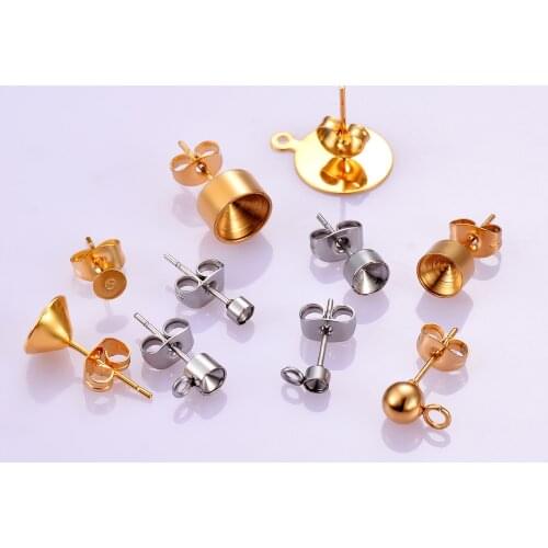 20pcs/lot ball Stainless Steel Gold Silver Tone cup crystal Stud Earring Findings for DIY Jewelry Making,Hypoallergenic
