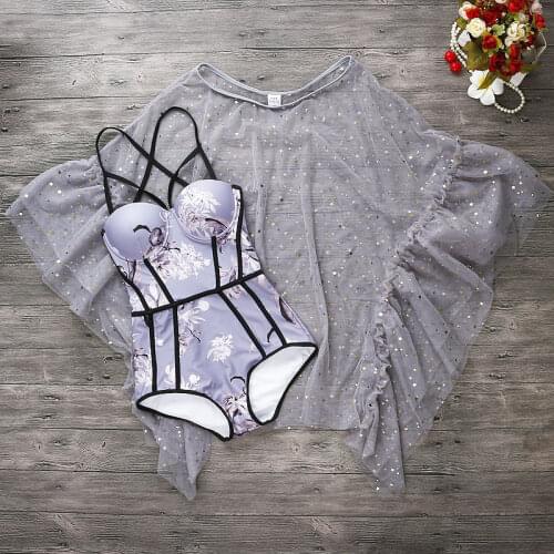 2021 Women Printed One Piece Swimwear with Cover Up Push Up Bathing Suit Summer Sexy Ladies Swimsuit Female Swim Monokini Suits