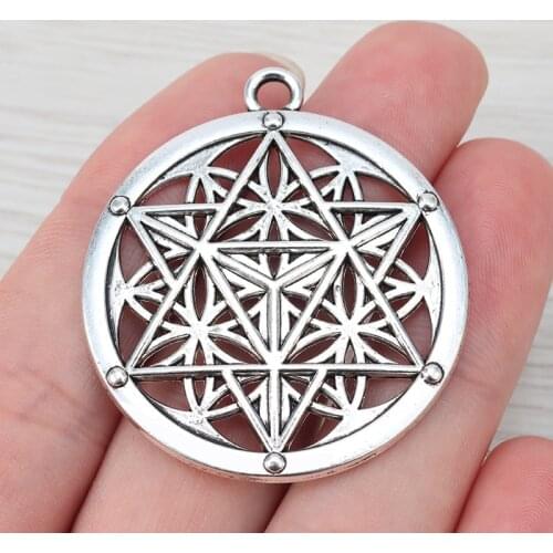 3 x Tibetan Silver Large Round Flower of Life Merkaba Meditation Charms Pendants Fit Necklace Jewelry Making Findings 40mm