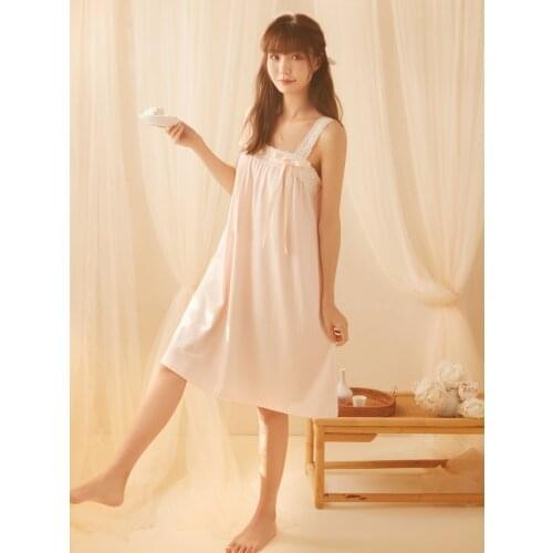 Free Shipping 2021 NEW Vintage Cotton Nightgowns Womens Short White and Pink Pijamas Gril Sleepwear Lace Slip pijama feminino