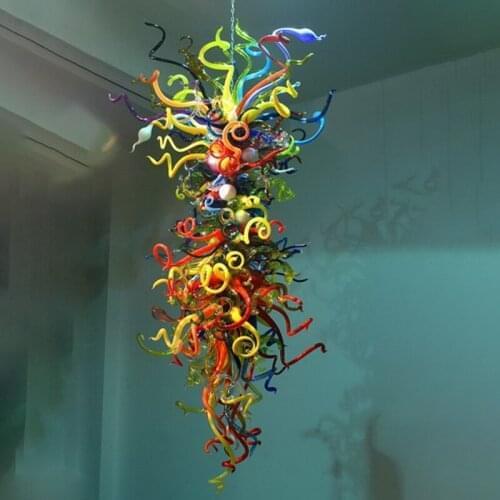 Large Luxury Stained Glass Long Chandelier Living Room Hanging Lights LED Hand Blown Home Art Lamps