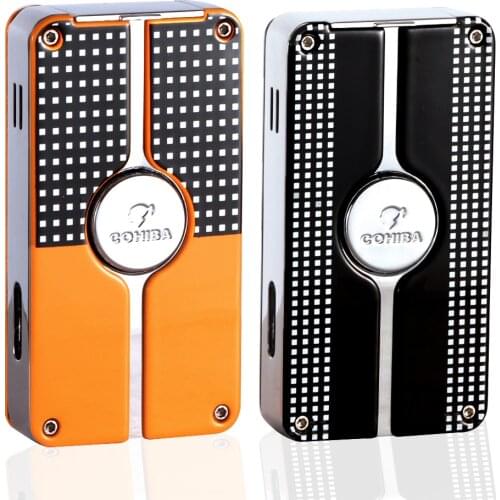 COHIBA Lighter Gas Butane 3 Torch Cigar Lighter W/ hole punch Metal Portable Smoking Cigar Accessories Gift Box Packaging