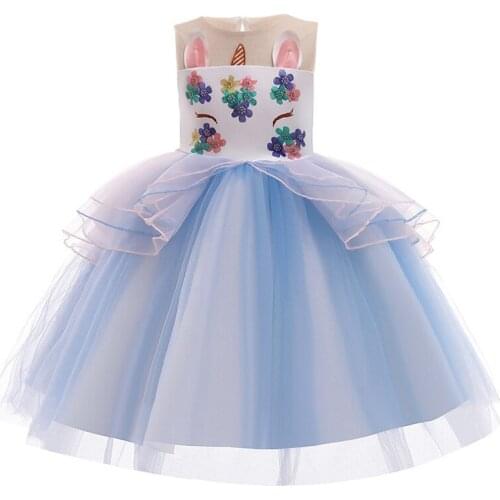 Good Quality Unicorn Kids Dress Flower Embroidery Dance Girls Dress Summer Mesh Evening Formal Princess Dresses For Kids Dresses