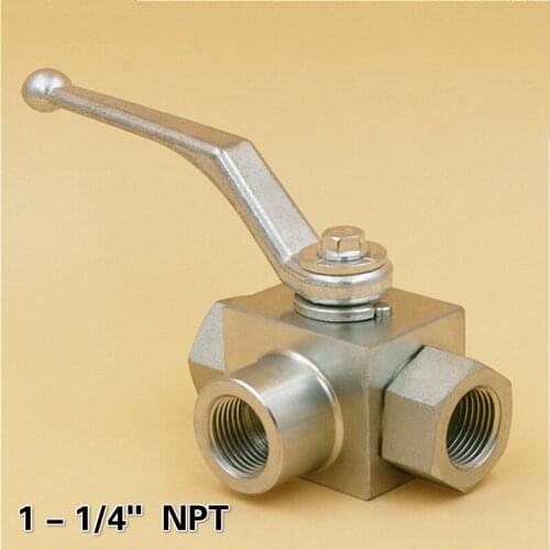 High Pressure Hydraulic Ball Valve DN32 1-1/4" NPT Female Thread Three Way Carbon Steel 315 Bar With 90 Degree Handle Manual