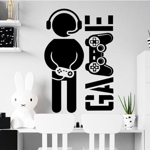 Game Wall Decal, Playroom Decor, Eat Sleep Game Vinyl Sticker, Joystick For Play Room Teen Boy Bedroom Decoration 2274
