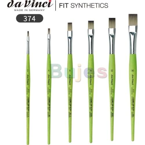 Da Vinci Student Series 374 Fit for School and Hobby Paint Brush, Flat Elastic Synthetic with Green Matte Handle, assorted size