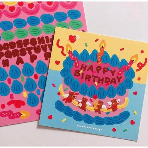 Korea Kawaii Cute Bear Birthday Cake Letter Scrapbook Diary Sticker Decoration Birthday Card DIY Gift