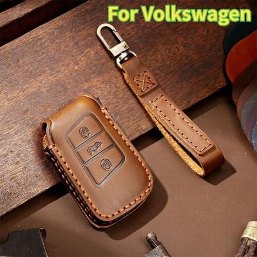 Leather Car Key Cover Case Protective Shell Holder for Volkswagen VW Tiguan MK2 Magotan Passat B8 CC Skoda Superb A7
