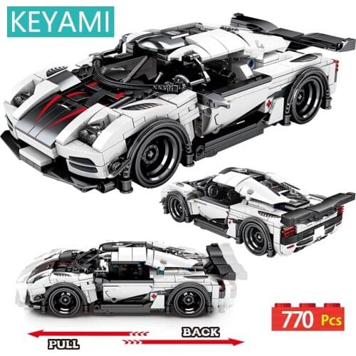 KEYAMI Toy car model Pull Back Super Racing Car Moc Building Blocks 770PCS Classic Racer Sports Vehicle Model Bricks Boys Toys