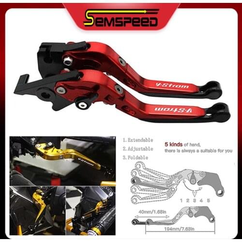 Motorcycle Clutch Brake Levers V-Strom Logo For SUZUKI DL650 V-Strom 2004-2010 2008 2009 SEMSPEED CNC Folding Extendable Levers