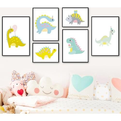 Brachiosaurus Stegosaurus Triceratops Balloon Wall Art Canvas Painting Nordic Posters And Prints Wall Pictures Kids Room Decor