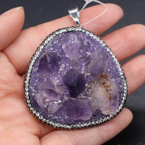 Natural Stone Charm Pendant Amethysts Bud Triangle for Women Jewelry Making DIY Bracelet Earring Necklace Accessories 50x55mm