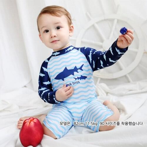 Boy & Girl Wave Fabric Shark Cartoon Long Sleeve Short Leg UV Protection Swimming Wear