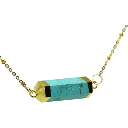 Natural Stone Hexagonal Connector Necklace Adjustable Handmade Green howlite Turquoises connector chain necklace for women