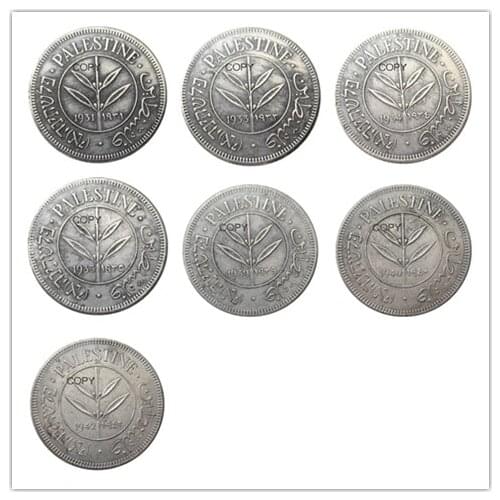 Palestine A Set Of(1931-1942) 7pcs 50 Mils Silver Plated Copy Coin