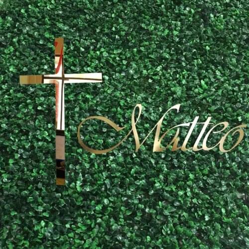 Personalized Mirror Gold Silver Acrylic Wedding Name Sign Wall Decoration Custom Cross Baby Name Sign Baby Shower Decoration