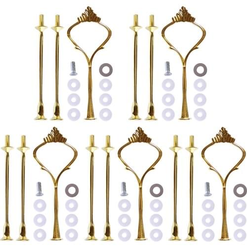 5 pcs/ set 3-Tier Crown Shape Fruit Cake Plate Rack Stand Zine Alloy Handle Fittings Display Server Holder Kitchen Supplies