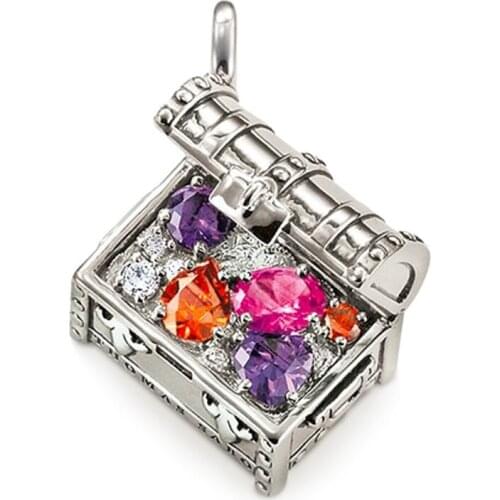 Silver Plated Colorful Zirconia Treasure Chest Pendants Fit Chains Necklaces, Most Fashion Glam Jewelry Soul Gift For Women Men