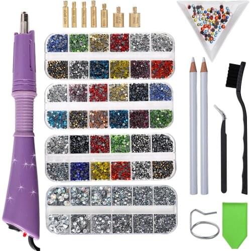 Hot Sale 2000pcs-9600Pcs/Box DMC Hot Fix Rhinestone Hotfix Applicator with 7 Tips Crystal Glass Rhinestone Iron-on Wand Strass