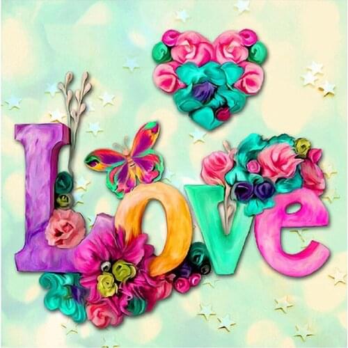 Yumeart DIY Diamond Embroidery with Square Crystal Rhinestones Love Text Diamond Painting Cross Stitch Mosaic Flower Wall Decor