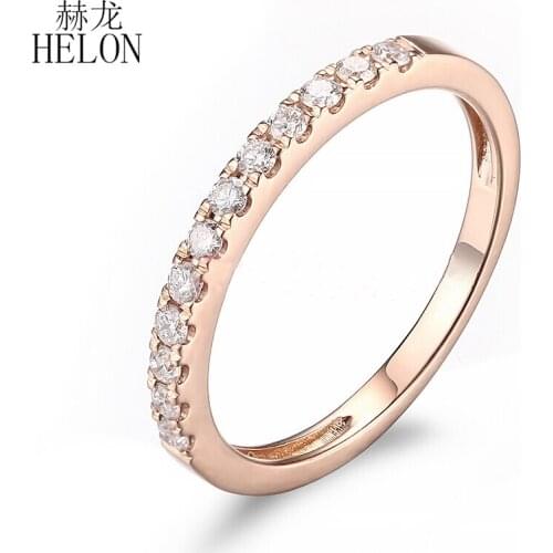 HELON Real 18K Rose Gold AU50 Round SI/H 0.218ct Natural Diamond Ring For Women Wedding Half Eternity Band Fine Jewelry Gift