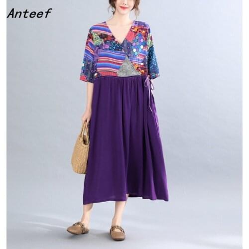 Short sleeve plus size cotton vintage floral dresses for women casual loose long woman summer dress elegant clothes 2021