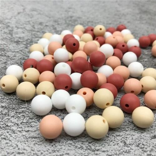 15mm 10pcs Baby Teether Bracelet Food Grade Round Silicone Beads Red Wine Series Chewable Beads DIY Fashion Accessories
