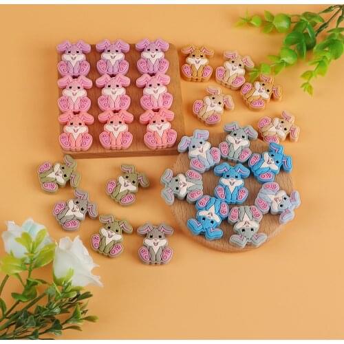Kovict 10pcs New Cartoon Mini Rabbit Food Grade Silicone Bead Rodent Teething Toy For Teeth Tiny Rod Teether Gift