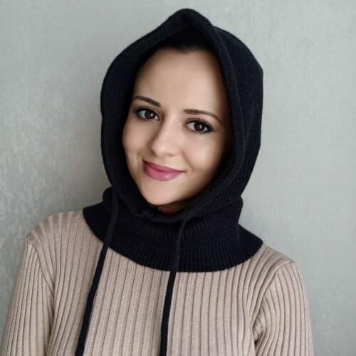 2021 Unisex Solid Knitted Winter Head Hood Warm Neck Collar Cap Men Women Snood Shawl Wraps Windproof Adjustable Elastic Hat