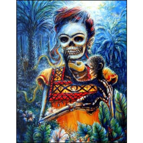 5D DIY Diamond Painting Skull and Monkey Full Square / Round Diamond Embroidery Rhinestone Mosaic Cross Stitch Halloween Gifts