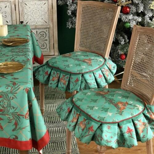 Printed Chair Cover Cushion Christmas Green Decoration American Light Luxury Chair Cushion Thickening Dining Table Seat Cushion