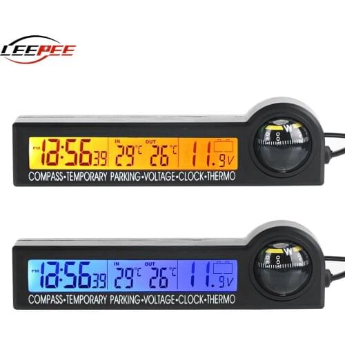 Digital Display Car Clock Thermometer Compass Parking Plate Card Monitoring System On-board Computer Diagnostic Auto Accessories