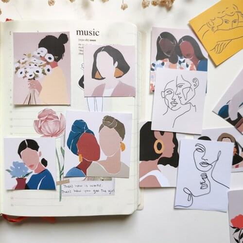 Nordic simple salt Morandi color illustration stickers DIY scrapbooking album diary mobile phone happy plan decorative stickers