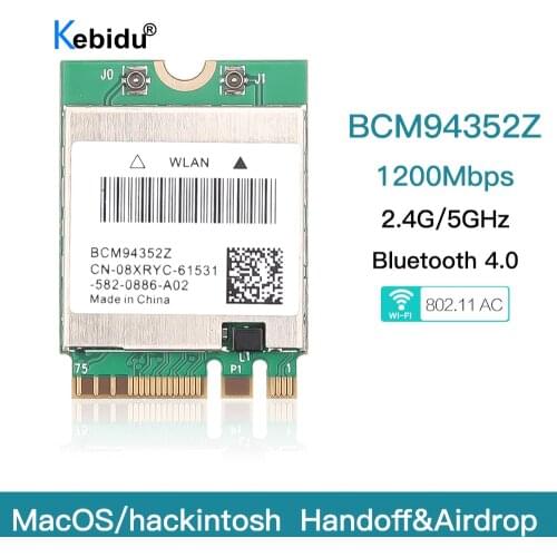 Dual band BCM94352Z M.2 WiFi WLAN Card 1200Mbps 2.4G/5Ghz Bluetooth 4.0 802.11ac NGFF Adapter For Hakintosh MacOS Windows Laptop
