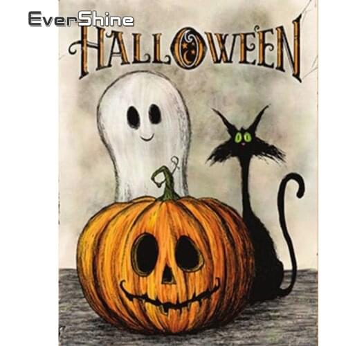 Evershine Diamond Painting Halloween With Square Rhinestones Diamond Embroidery Cross Stitch Cartoon Pumpkin Halloween Stickers