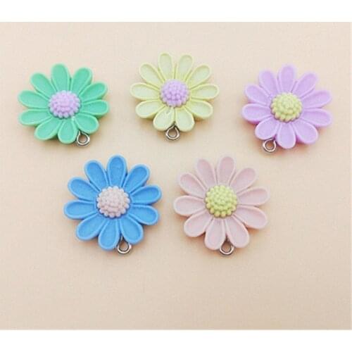Julie Wang 10PCS Resin Sunflower Charms With Nail Mixed Colors Cartoon Daisy Pendant Bracelet Jewelry Making Accessory