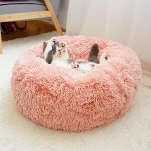 Round Cat Bed Warm Super Soft Fleece Sofa For Dog Chihuahua Winter Washable Long Plush Cat Dog Basket for Small Medium Dog Cat