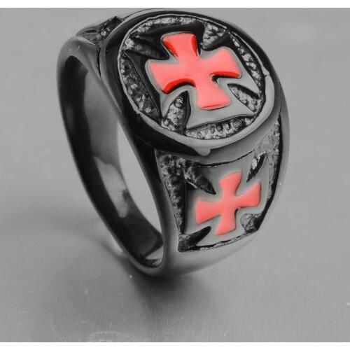 Cool Black Electroplated Stainless Steel Enamel Cross Ring for Man Drop Shipping
