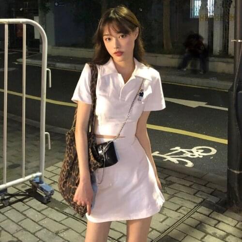 Summer Skirt Suit Womens 2021 New Fashion Foreign Style Two Piece Short T-shirt High Waist Buttock Skirt Factory Berserk Hot