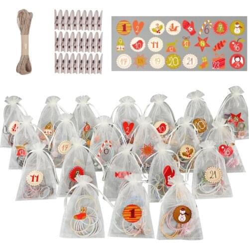 24 Days Christmas Advent Calendar Countdown Bag, Hanging Candy Bag Gift Sacks With Clips Stickers Rope 2021 Navidad Рождество