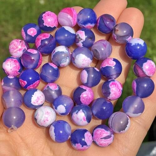 Multicolor Purple Fire Agates Round Loose Spacer Natural Stone Beads For Jewelry Making Diy Necklace Bracelet 15"Inches 6/8/10MM