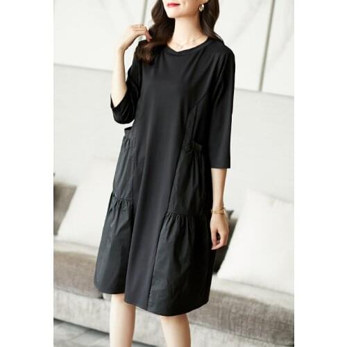 Fashion Summer Women Dress Long - Sleeved Crocheted Print With Round Neck