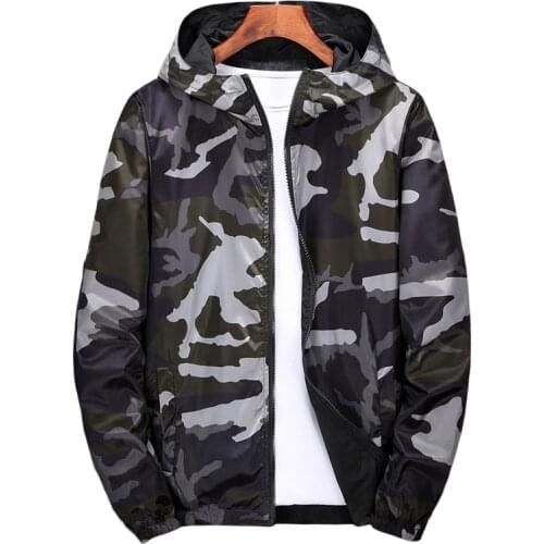 Windbreaker Jackets Men 2019 Military Camouflage Mens Hooded Jackets Coats Both Side Wear Male Zipper Lightweight Bomber Jackets