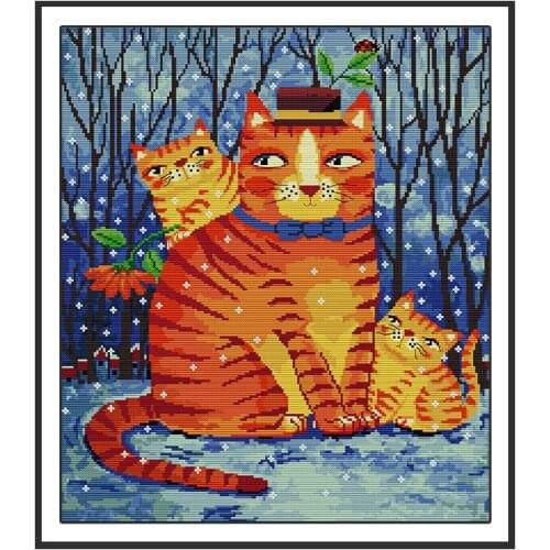 Watercolor Cat In Winter DIY Needlework Stamped Cross Stitch Kits 14ct 11ct Printed on Canvas Cross Embroidery Kits Home Decor