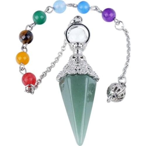 TUMBEELLUWA Reiki Natural Crystal Hexagonal Pendulum for Dowsing Divination 7 Chakra Chain Gem Stone Point Amulet Wicca Jewelry