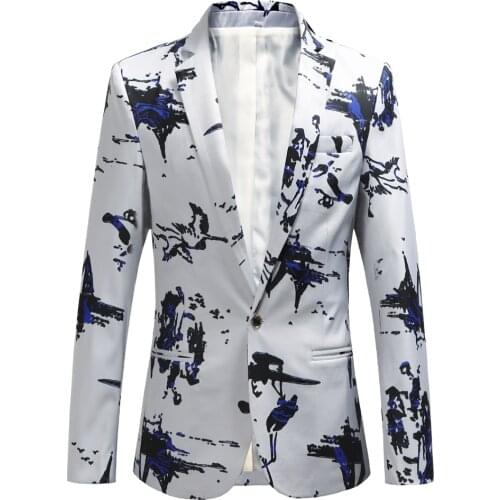 New Brand Mens Fashion Blazer Floral Printed Slim Fit Blazer Masculino Single Button Mens Blazer And Suit Jacket Outerwear Coat