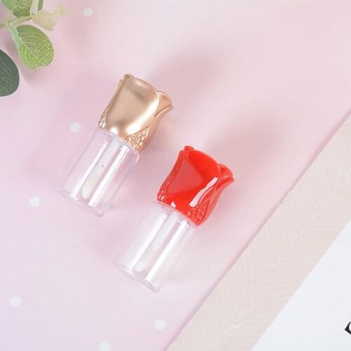 10.5ml Empty Plastic Lip Gloss Tubes Transparent DIY Lip Balm Bottle Containers with Rose Flower Shaped Cap Cosmetic Container