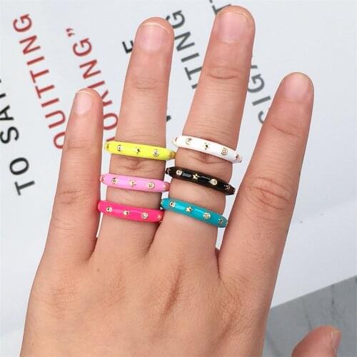 Trendy Enamel Dripping Oil Zircon Open Ring For Women, Multicolor Adjustable Copper Gold Plated Rings Party Jewelry Gift