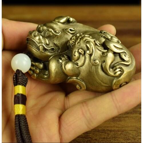 Regulating spirit GOOD LUCK mascot Success BRASS dragon PI XIU hand pieces Talisman bless safe bring Fortune money Good luck